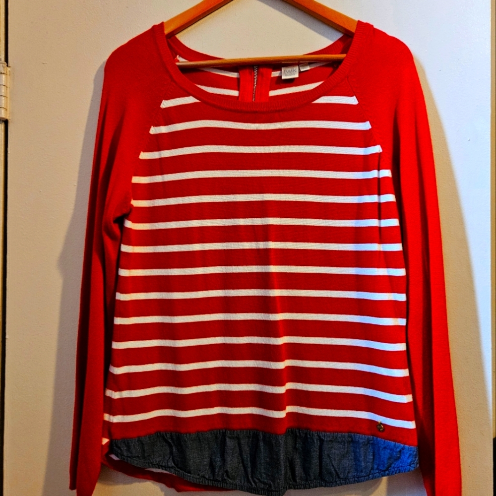 TWIK EXCLUSIVE SIMONS red&white stripped multi-layer sweater